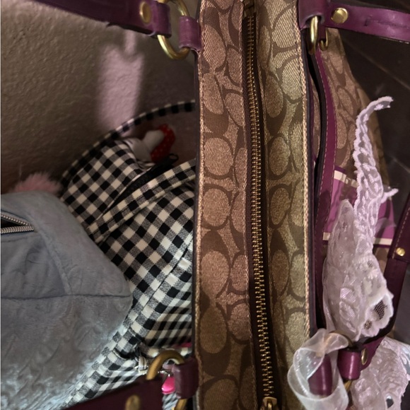 Coach Tan and Purple Tote with Lace Bow - Picture 6 of 7